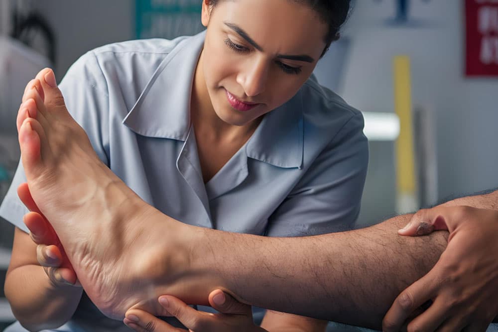 Une pédicure-podologue examine le pied d'un patient